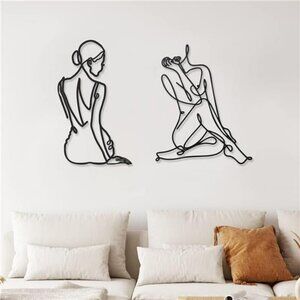 Metal Wall Art Set of 2 Abstract Woman Modern Minimalist Home Decor Black Art